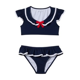Janie and Jack Women's RIC Rac Two Piece Swim (Toddler/Little Big Kids), Navy Blue