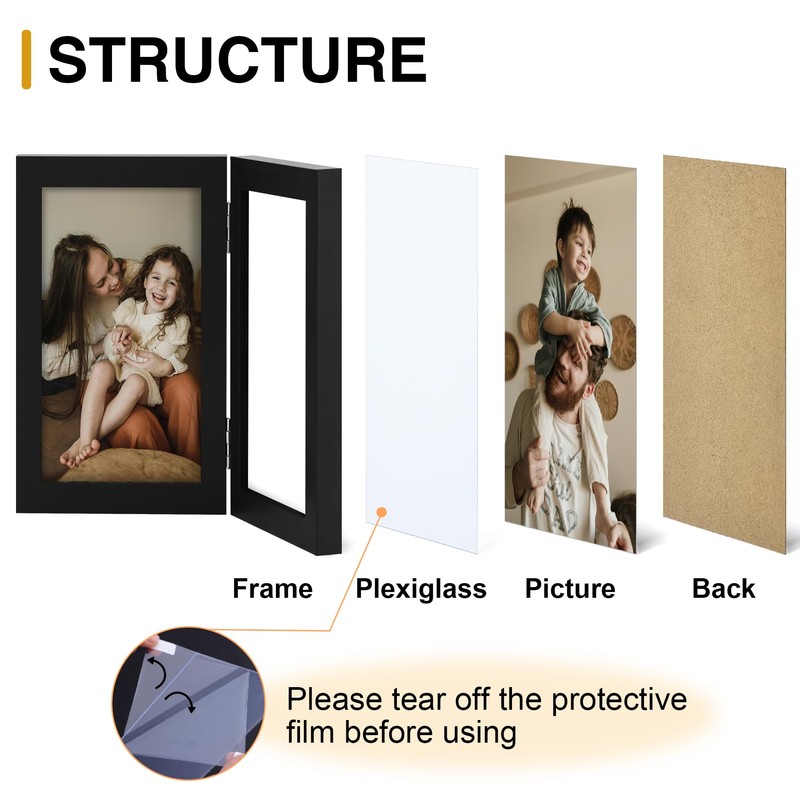 decorUhome Double 4x6 Picture Frame Vertical, Engineered Wood Bifold Photo