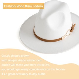 EOGIMI Fashion Women Wide Brim Fedora Floppy Panama Hat with Belt Buckle White