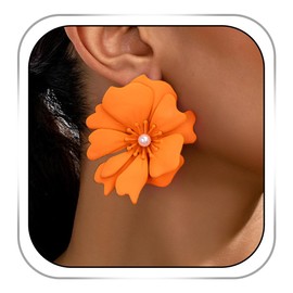 Vinzar Bohemian Matte Flower Dangle Earrings Daisy Floral Acrylic Orange Earrings Boho Wedding Jewelry for Women, Large, Plastic, No Gemstone