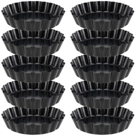 YUENPUN 10 PCS 10cm Quiche Pan, 4 Inch Mini Black Tart Pan, Non-Stick Tart Tin Pans Removable Bottom Flan Tins with Loose Base for Baking, Cooking