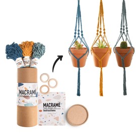 Macrame Kit, Makes 3 DIY Plant Hangers for Teens & Adult Beginners, Craft Supplies for Boho Art Project-3 Custom Color Macrame Cord, Wooden Rings & Instructions