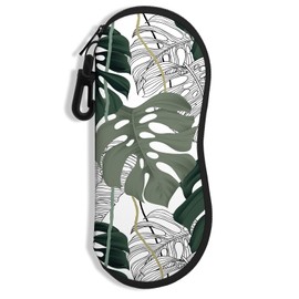 NPOOYI Sunglasses Soft Case, Ultra Light Portable Neoprene Zipper Glasses Case for Men Women, Green Leaf