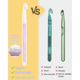 Aeelike Crochet Hooks Set 8mm, 10mm, 12mm,15mm, 20mm, Large Crochet Hook Long Ergonomic Crochet Hooks with Rubber Handle for Chunky Yarn Weaving Blanket