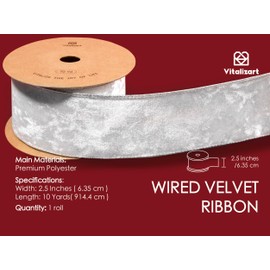 Vitalizart White Wired Velvet Ribbon 2.5 Inch Metallic Crushed Velvet for Gift Wrapping Christmas Tree Decoration Crafts Wreaths Garland Continuous 10 Yards