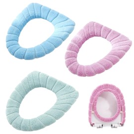 3pcs Bathroom Toilet Seat Covers, Soft Thicker Warmer Toilet Covers Set, Winter Toilet Covers, Comfortable Toilet Cushion Seat Cover, Washable, Easy Installation, Toilet Cover (Pink Green Blue)