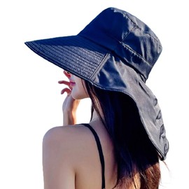 Celvish Women's UV Protection Hat, Wide Brim Hat, Chin Strap, Compact, Foldable, Lightweight, Black, Black