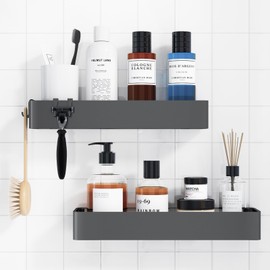 Kitsure X-Large Shower Caddy - 2 Pack Adhesive Shower Organizer, Rustproof Stainless Steel Shelves, No-Drill Bathroom Organizers and Storage, Dark Grey