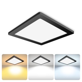 mw 12 Inch Square Black Ceiling Light, 24W 120V, 3000K/4000K/5000K, Dimmable Slim LED Ceiling Light, Ceiling Light Fixtures for Bedroom, Kitchen, Hallway, Laundry, ETL Listed, Each Side is 11.38"