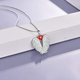 YFN Women's Angel Wings Necklace Sterling Silver Guardian Angel January Birthstone Necklace Wings Pendant Jewelry forGifts