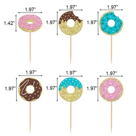 24 PCS Donut Cupcake Toppers, Sweet Theme Cupcake Topper Glitter Donut Decorations for Celebrating Baby Shower Birthday Wedding engagement Party Supplies