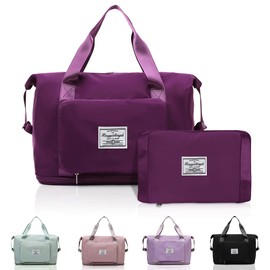 Large Capacity Foldable Travel Bag with Dry and Wet Separation, QLFJ-FurDec Foldable Expandable Lightweight Overnight Bags for Women, Waterproof Travel Bag, fuchsia, Utility