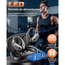 LEEMC Auriculares inalámbricos, auriculares Bluetooth 5.4, 80 horas de reproducción con ganchos para deportes, cancelación de ruido, pantalla LED, aur