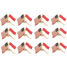 Box of 12 Indonesia & US Crossed Flag Lapel Pins, Indonesian & American Double Friendship Pin Badge