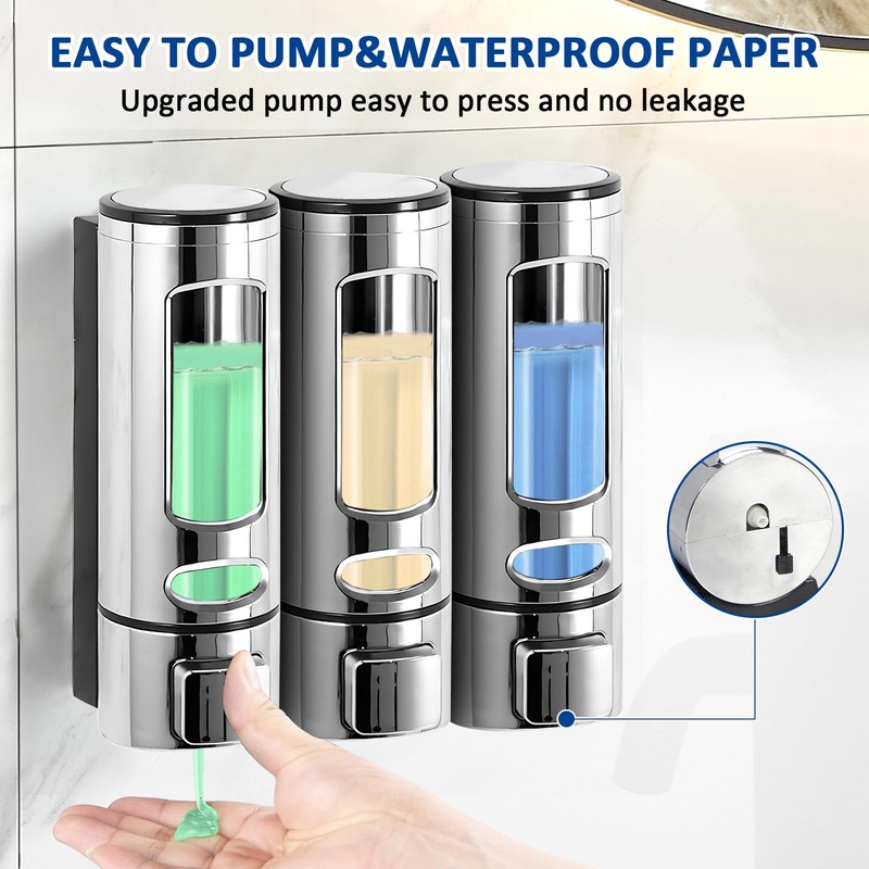 Lixintray Shampoo and Conditioner Dispenser, 3-Chamber Wall Mounted Shower Soap