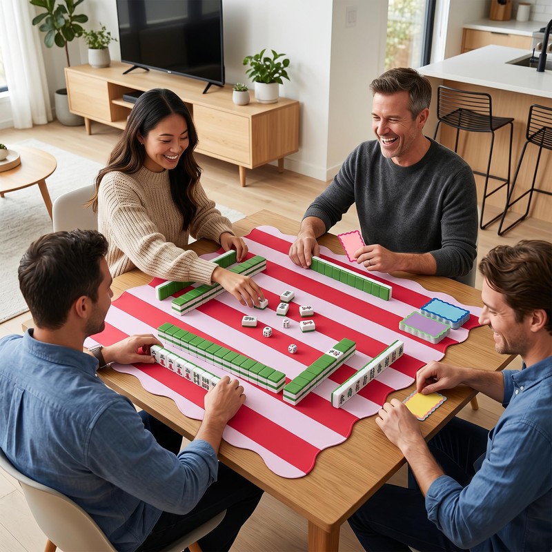 Evervalora 32.4in Scalloped Mahjong Mat, 3mm Mahjong Mat with Accessories-