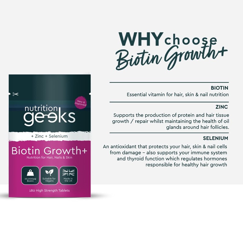 Nutrition Geeks Biotin Hair Growth Supplement - 180 Tablets Enhanced