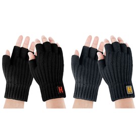 ECOMBOS Fingerless Gloves for Men - Mens Fingerless Gloves Thermal Winter Knitted Gloves Half Finger Fleece Lined Gloves for Outdoor Working Biking Driving