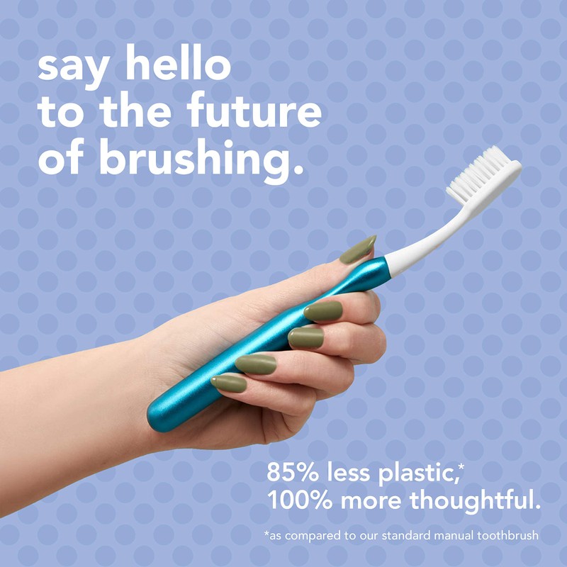 hello Manual Adult Toothbrush With Reusable Blue Modern Aluminum Handle