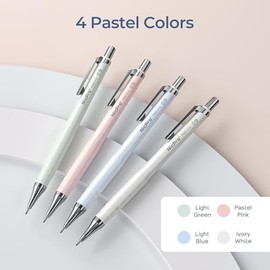 Nicpro Bonito juego de lápices mecánicos, 4 lápices de dibujo pastel de 0.9mm con 4 tubos de recambios de plomo HB, borradores 4B, borrador retráctil 