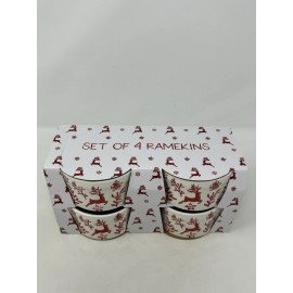 Prima Design Reindeer Ramekins Set of 4 Christmas holiday red/white nib baking