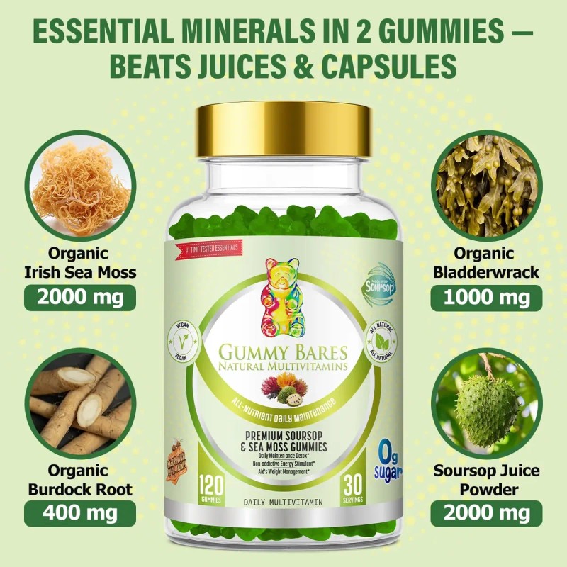 Gomitas Veganas De Musgo Marino Y Guanábana, 120 Piezas