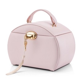 Vlando Ballerina Music Jewelry Box Organizer, Leather Necklaces Rings Hair-Rings Storage Case Holder, Gift for Kids Girls, Barely Pink