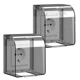 Pack of 2 Sockets, Rain Protection, Wall Switch, Socket, Waterproof Switch Plug, Flip Anti Electric Shock, Type 86 Sockets, Outdoor Rain Protection, Splash Guard Socket Cover, Switch Cover