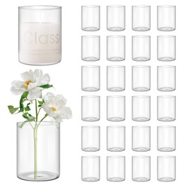 24 Pcs 4 Inch Tall Glass Vases Bulk Clear Cylinder Flower Vases Transparent Hurricane Candle Holder for Wedding Centerpieces Home Decoration Dinners Party Event