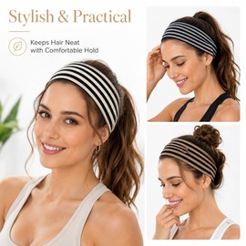 3 Pcs Striped Headbands for Women Elastic Wide Hair Bands Soft Fabric for Fitness Yoga Sports