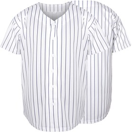 MESOSPERO Plain Button Down Blank Baseball Jersey Short Sleeve Hipster Hip Hop (3X-Large, W-Stripe)