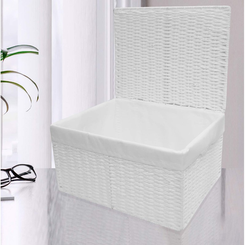 Arpan White Paper Rope Storage Basket Box With Lid &