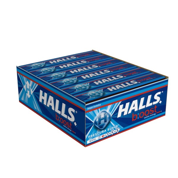 Halls Caramelo macizo sabor Boost caja de 12 piezas de 25.2 gr