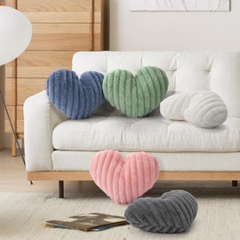 Nmkopzy 16 Inch Pink Heart Pillow Cute Soft Decorative Throw Pillows, Heart Shaped Fluffy Faux Fur Pillows Cushions for Couch Chair Bed Bedroom Room Home Decor Aesthetic (1, Pink, Medium-16 x13)