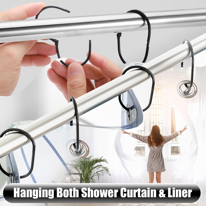 Shower Curtain Rings, 26 Pcs Black Metal Curtain Rings, Rustproof