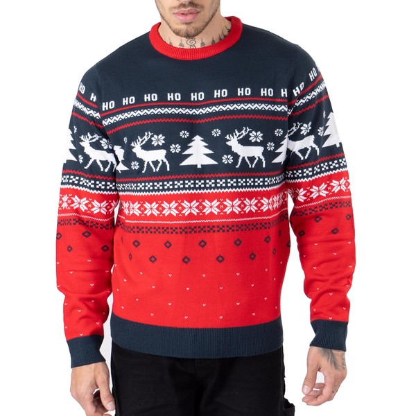 NOROZE Mens Xmas Jumpers Fairisle Christmas Tree Reindeer Snowflakes Hoho