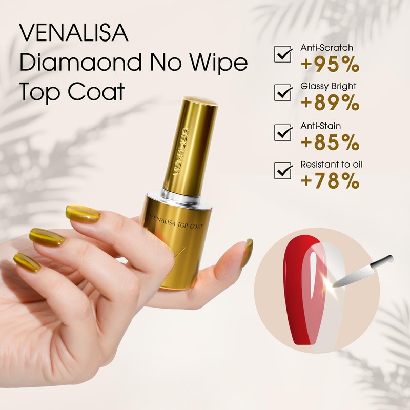 VENALISA 2 Pcs No Wipe Gel Top Coat and Base