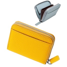 Green Pakira Women's Popular Card Case with Coin Purse, Leather, Card Storage, Women’s Wallet, Bifold Wallet, Box-shaped Coin Purse, Small Wallet, Card Wallet, Point Card Case, Mini Wallet, yellow