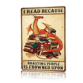 Dragon Decor book Sign Metal Wall - It's Not Hoarding If It's Books, Aluminum Waterproof - Perfect for Bars, Cafes, Dining Rooms, Clubs,Hotels Easy to Install with Pre-Drilled Holes 8x12 Inch(Gold)