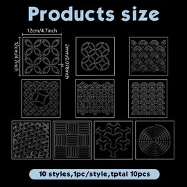 FREEBLOSS 10Pcs Acrylic Sashiko Stencils Acrylic Drawing Line Template for Hand Quilting Sashiko Patterns Templates Embroidery Stencils for Hand Sewing Lovers 4.7 * 4.7inch