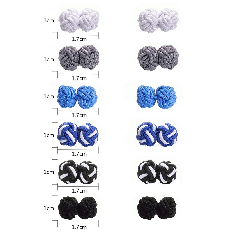 Yoursfs 6-Pair Set Gum Cufflinks, Round Braided Cufflinks, Rubber Cufflinks