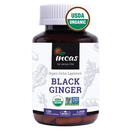 INCAS USDA Organic Thai Black Ginger for Men 120 Vegan Capsules 500mg Non GMO...