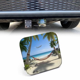 Beabes Tropical Beach Hitch Covers for Trucks Exotic Palm Trees Hammock Plane Trailer Hitch Cover, 2 Inch Tow Receiver Tube Plug Cap, Trailer Hitch Cover Compatible for Cars Pickups