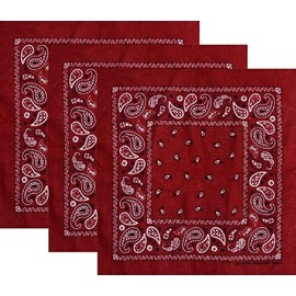 Hibaly 100% Cotton Classic Unisex Bandanas (3 Pack), Burgundy
