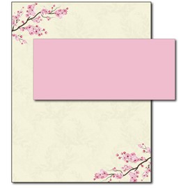 Cherry Blossoms Floral Stationary Paper and Envelopes Set - 40 Sets