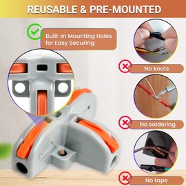 32Pcs Lever Wire Connectors, T-Shape Compact Wire Conductor Connector, Quick Splitter 3 Way Electrical Connectors, AWG 28-12, Orange