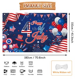 AIBIIN 4th of July Banner Happy 4th of July USA Banner Memorial Patriotic Decorations for Independence Day Party Supplies Patriotic Theme Backdrop Poster for Indoor Outdoor Decor 70.8 x 43.3 inch