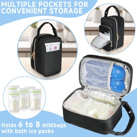 ZIOZERTT Breastmilk Cooler Travel bag with Ice Pack,Portable Breastmilk Cooler Bag with Buckle Handle,Insulated Breastmilk Storage Bag Cooler,Black