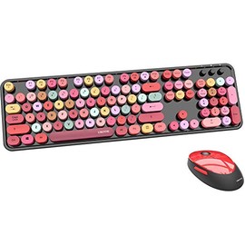 UBOTIE Colorful Computer Wireless Keyboard Mouse Combos, Typewriter Flexible Keys Office Full-Sized Keyboard, 2.4GHz Dropout-Free Connection and Optical Mouse (Black-Colorful)