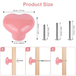 ShipeeKin 6X Cute Glossy Ceramic Cabinet Knobs Pink Love Heart Shape Lovely Dresser Door Knob for Closet Drawer Cupboard Kitchen Kids Child Girls Bedroom Pulls Wardrobe Handles